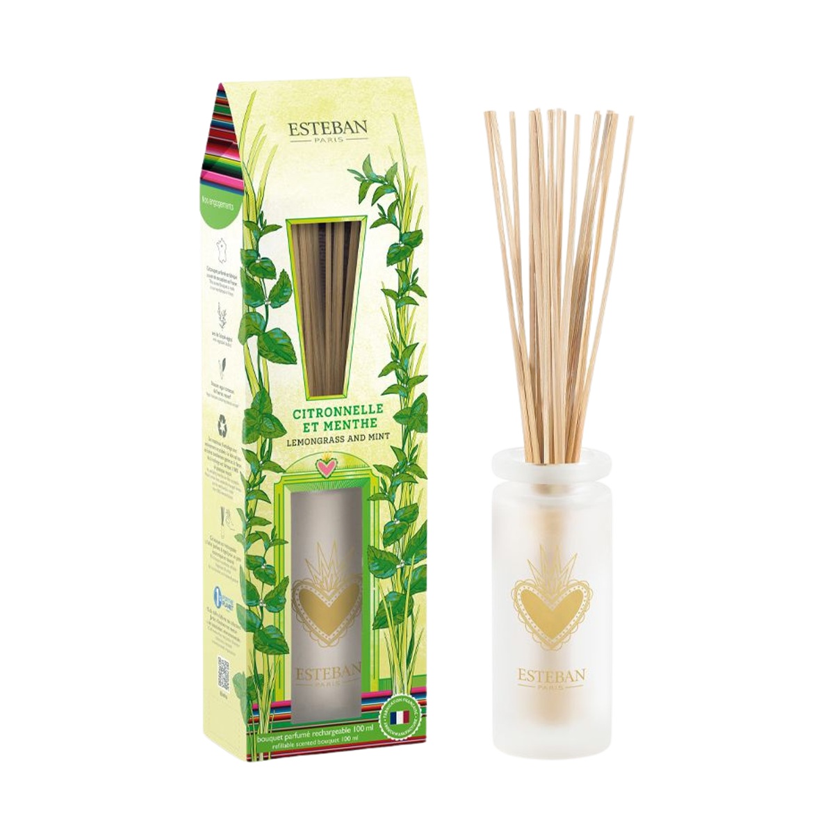 Difuzéry Esteban Parfums - Difuzér stébla ESTEBAN NATURE Lemongrass & Mint 100ml