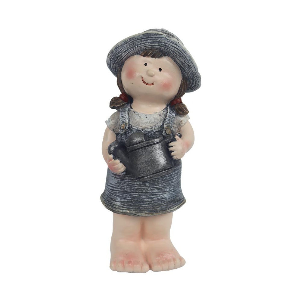 Dekorační figurky postav - Dívka stojící s konvičkou polyresinová šedá 18cm