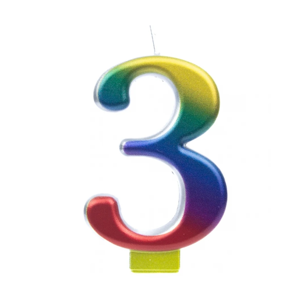 Svíčky na dort - Dortová svíčka duhové číslo 3