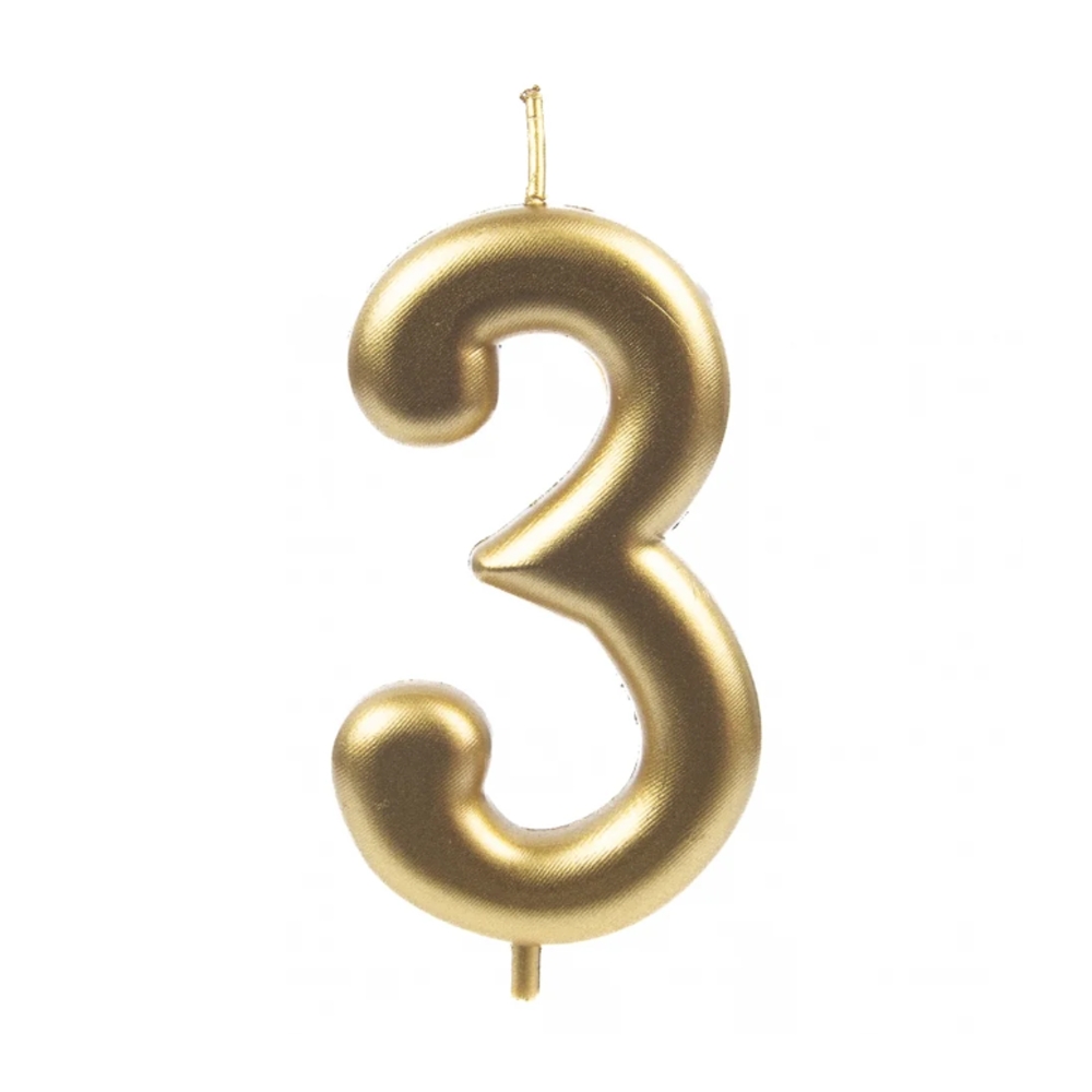 Svíčky na dort - Dortová svíčka zlaté číslo 3