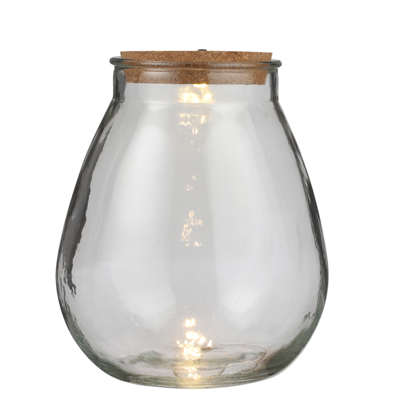 Lucerny a lampy - Dóza nebo baňka svíticí 5LED 24,5cm na baterie s korkovou zátkou skleněná