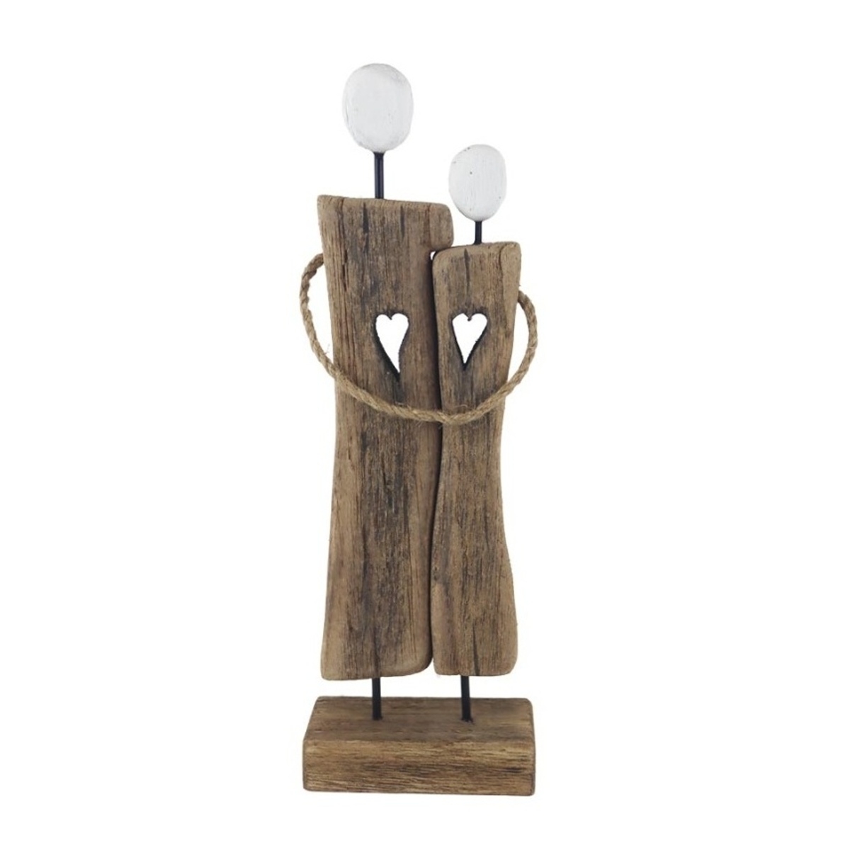 Dekorační figurky postav - Dřevěná dvojice stojící se srdcem 28cm
