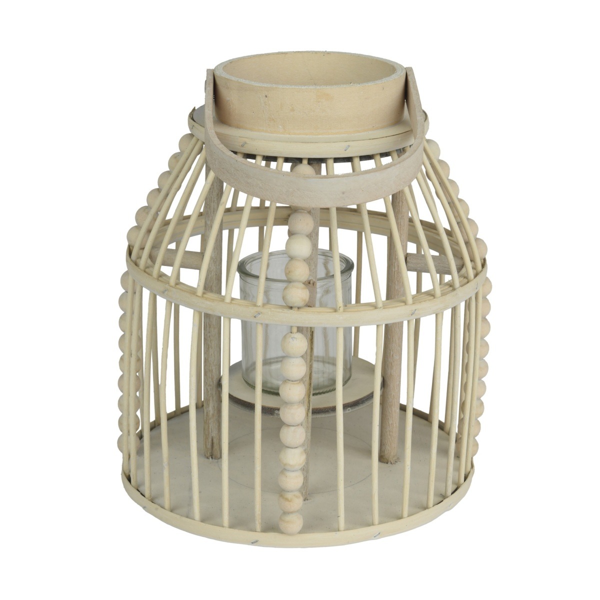 Lucerny a lampy - Dřevěná kulatá lucerna s 1 uchem a sklem 39cm