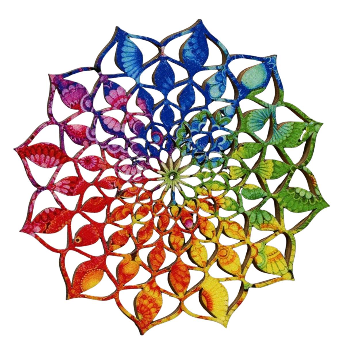 Dřevěné a proutěné dekorace - Dřevěná mandala duhová 9cm