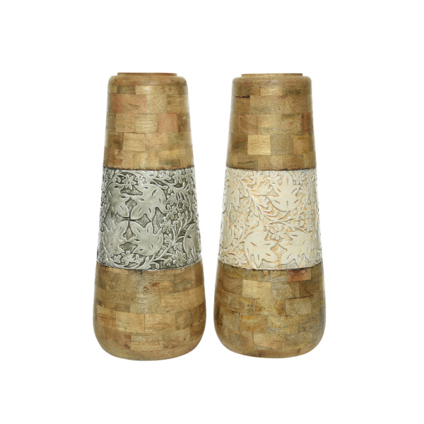 Vázy - Dřevěná váza dekor květy a listy 60cm