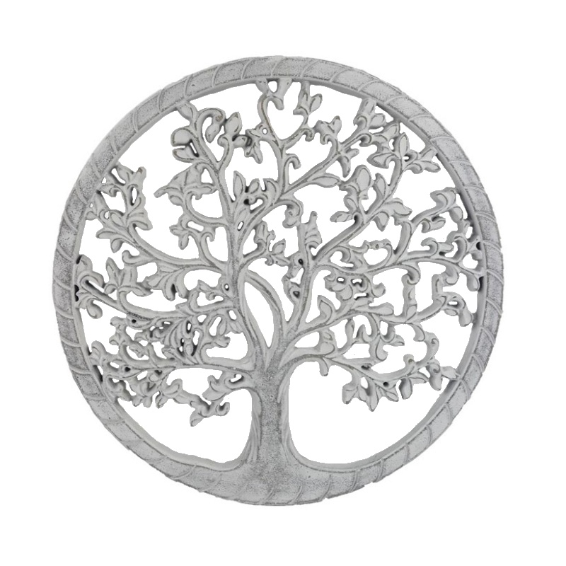 Dřevěné a proutěné dekorace - Dřevěný strom života v kruhu bílý 40cm