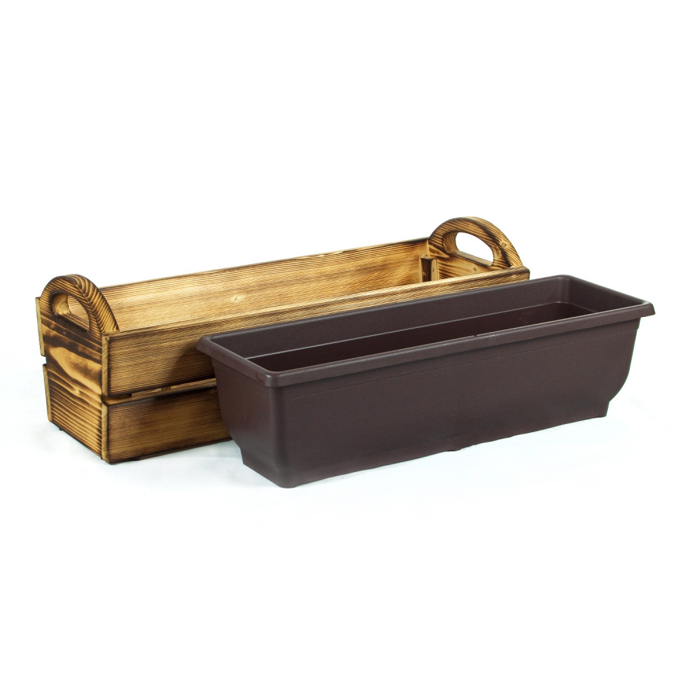 Dřevěný truhlík  2 ucha hnědý opalovaný 65x22x21cm-0