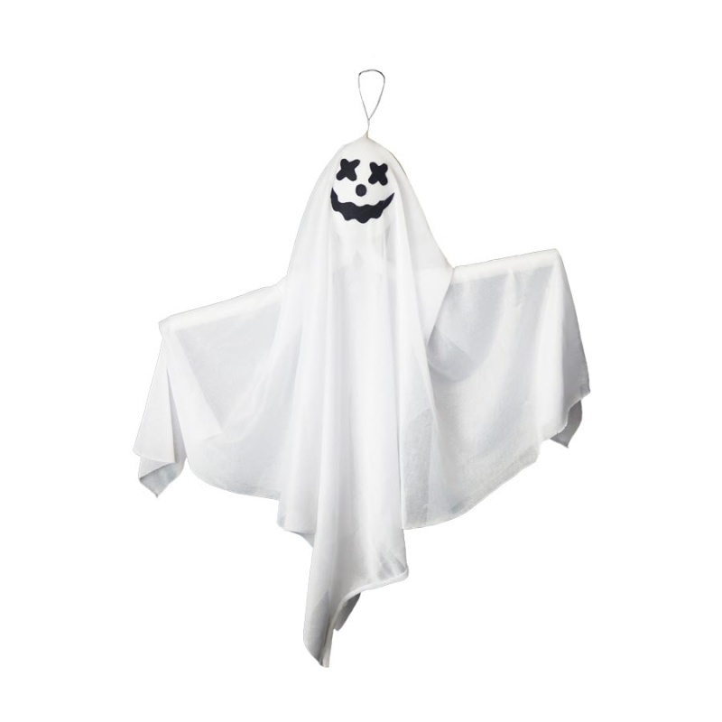 Halloween - Duch závěsný z látky a drátu bílý 50cm