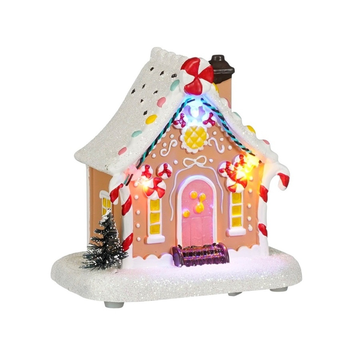 Interiérové svíticí dekorace - Dům polyresinová cukrárna s LED, na baterie hnědá 10,5cm