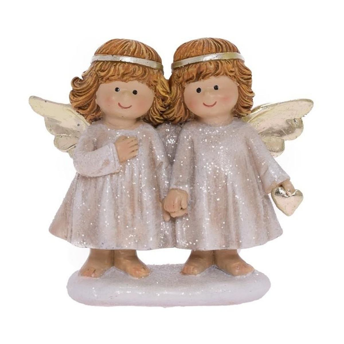 Vánoční figurky - Dvojice andělů se srdcem z polyresinu 11,5cm