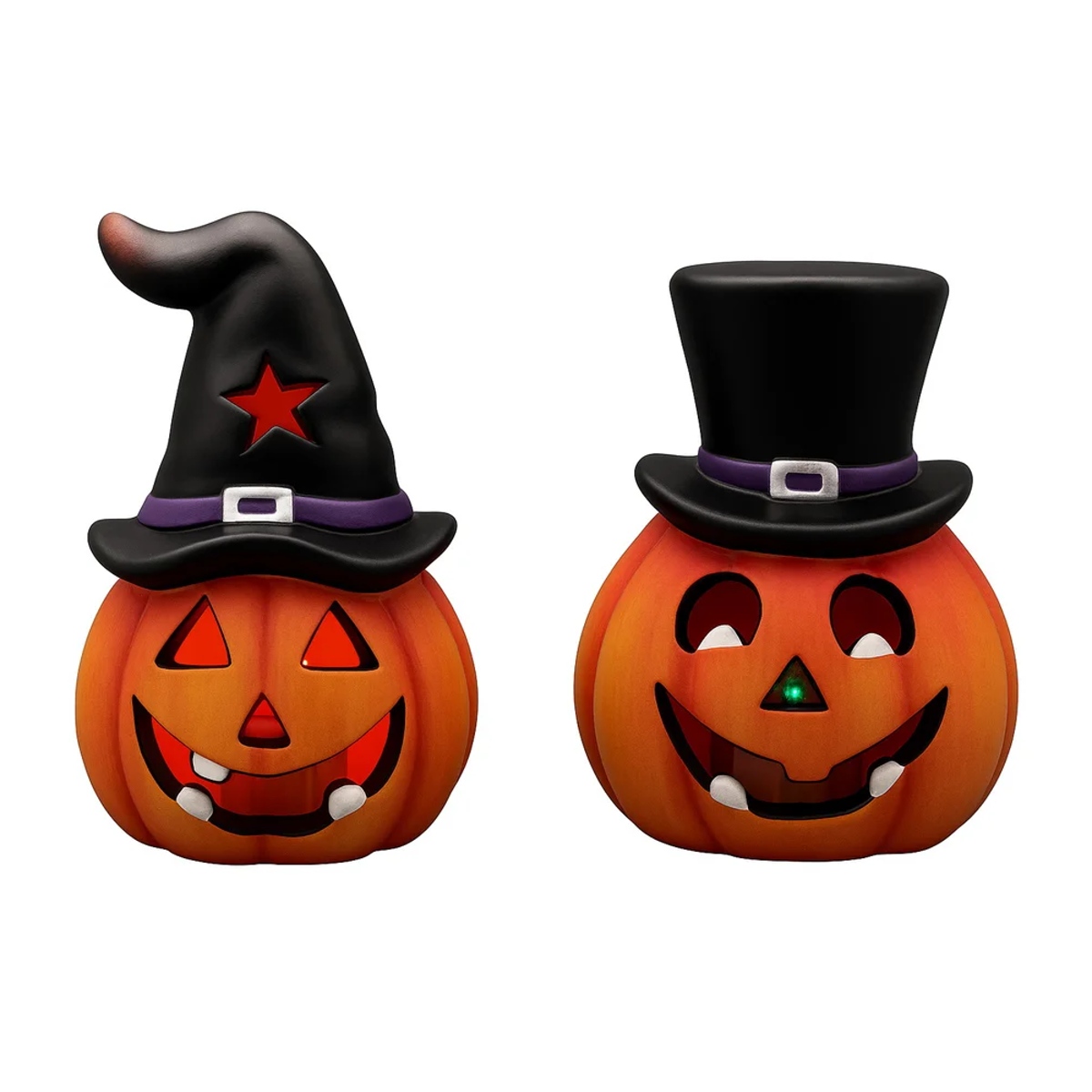 Halloween - Dýně keramická s kloboukem a LED mix 8cm
