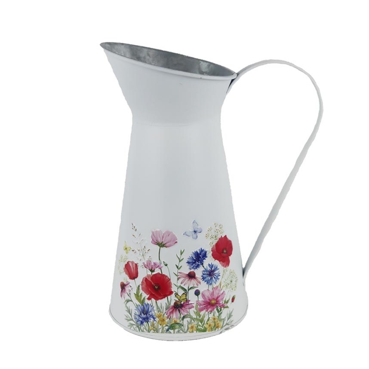 Kovové dekorace - Džbán plechový s lučními květy a 1 uchem 27cm