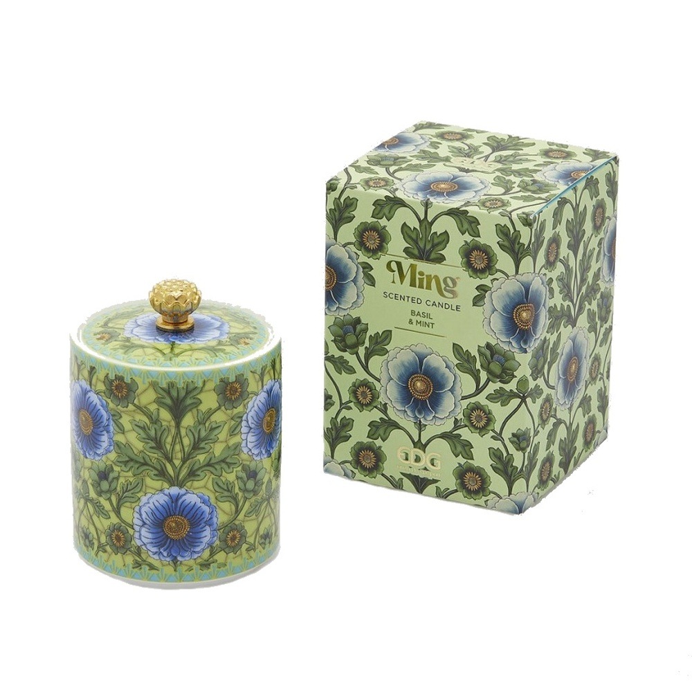 Svíčky vonné ve skle a jiném - EDG Svíčka vonná s poklopem v keramice MING Basil & Mint 10cm