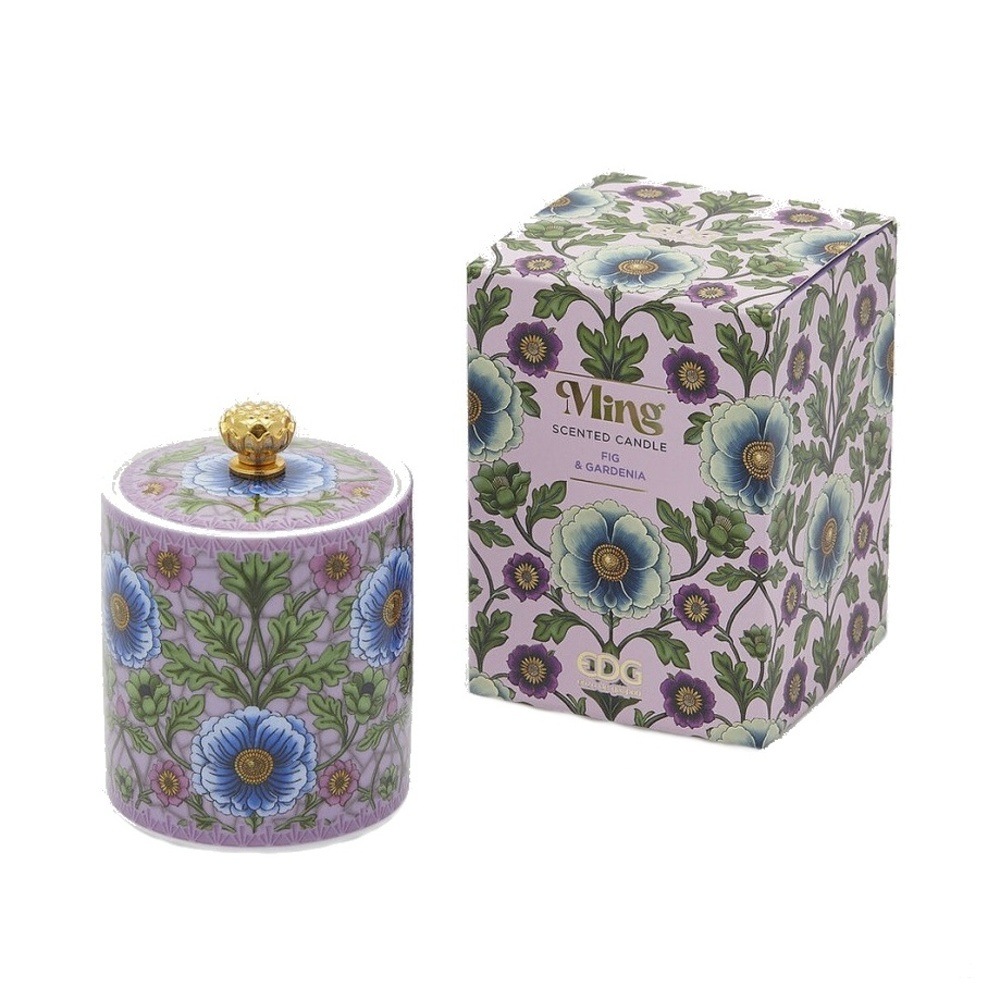 Svíčky vonné ve skle a jiném - EDG Svíčka vonná s poklopem v keramice MING Fig & Gardenia 10cm