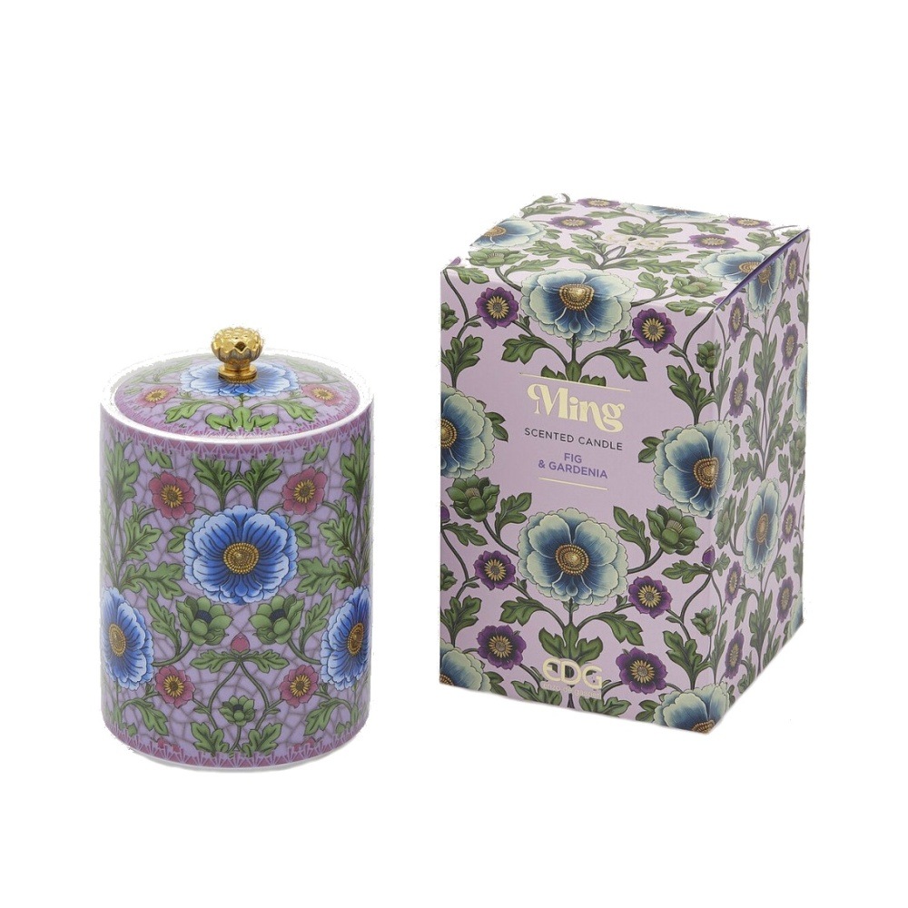 Svíčky vonné ve skle a jiném - EDG Svíčka vonná s poklopem v keramice MING Fig & Gardenia 14cm