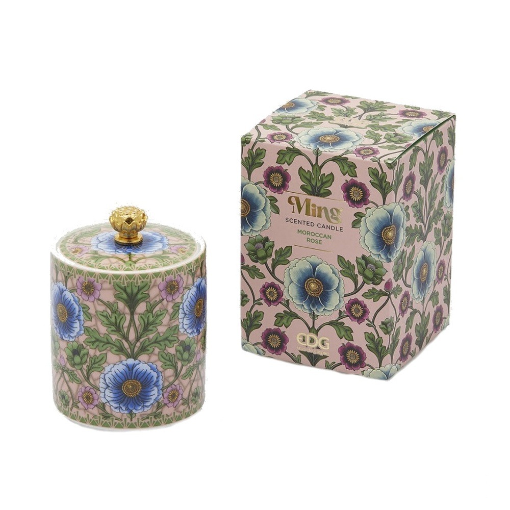 Svíčky vonné ve skle a jiném - EDG Svíčka vonná s poklopem v keramice MING Moroccan Rose 10cm