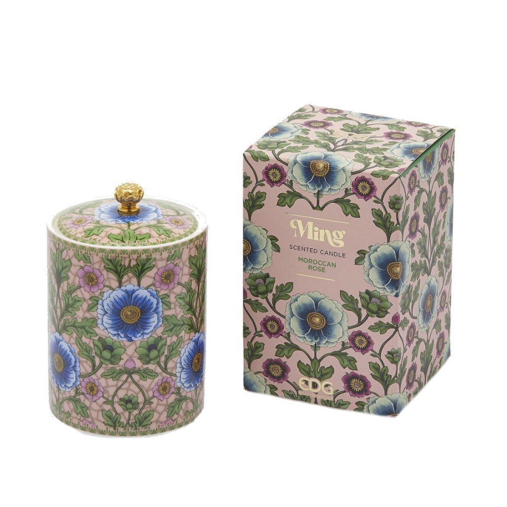 Svíčky vonné ve skle a jiném - EDG Svíčka vonná s poklopem v keramice MING Moroccan Rose 14cm