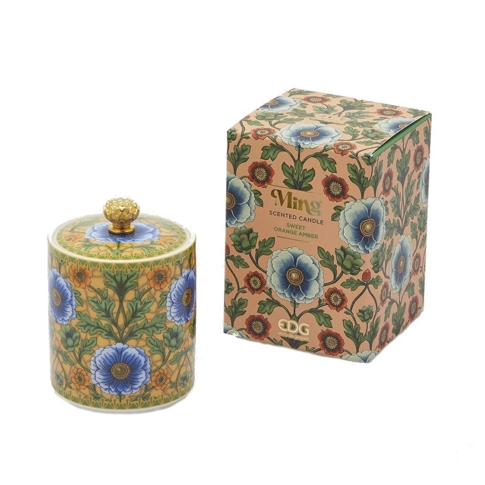 Svíčky vonné ve skle a jiném - EDG Svíčka vonná s poklopem v keramice MING Sweet Orange Amber 10cm