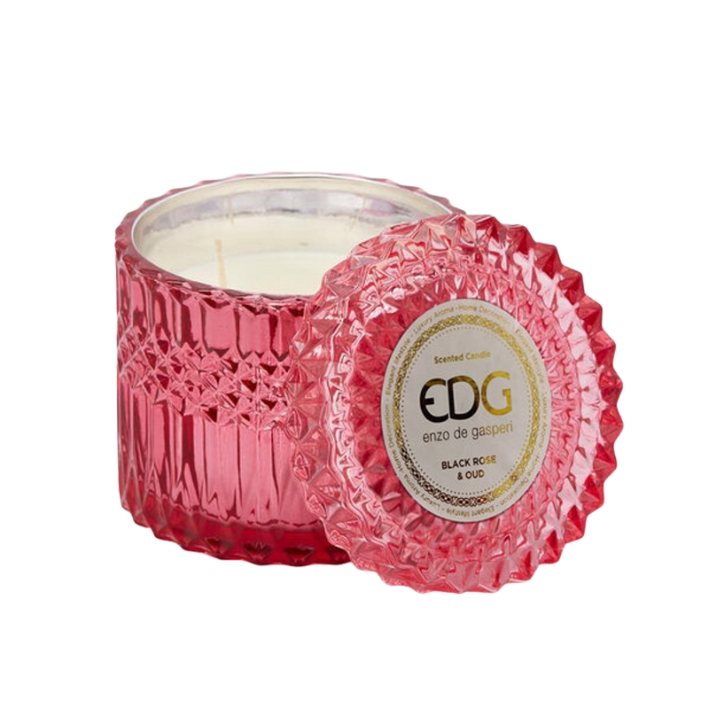 Svíčky vonné ve skle a jiném - EDG Svíčka vonná ve skle s víčkem Black Rose & Oud 10,5cm