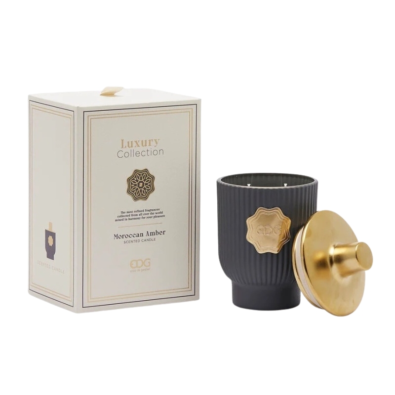Svíčky vonné ve skle a jiném - EDG Svíčka vonná ve skle s víčkem LUXURY Moroccan Amber 16cm