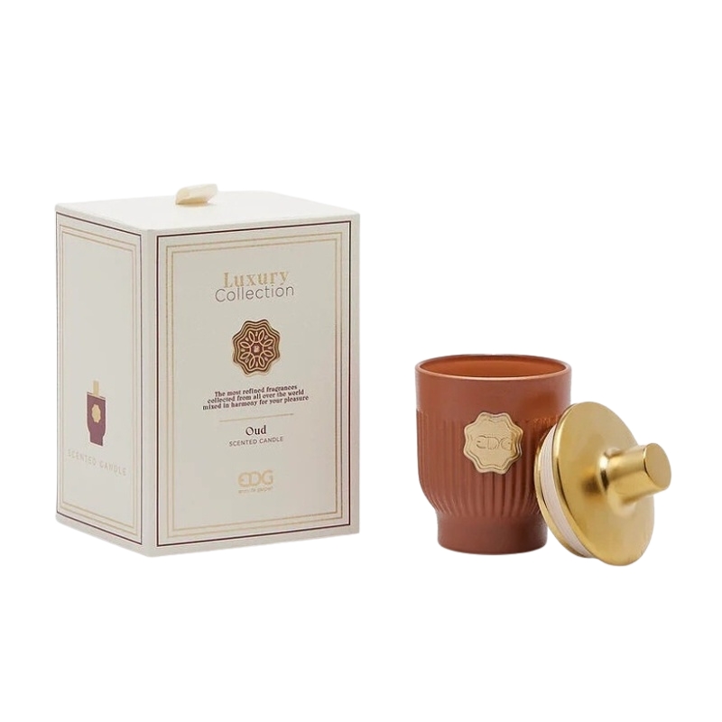 Svíčky vonné ve skle a jiném - EDG Svíčka vonná ve skle s víčkem LUXURY Oud 12cm