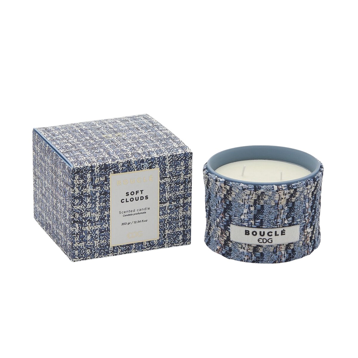 Svíčky vonné ve skle a jiném - EDG vonná svíčka ve skle se 2 knoty BOUCLÉ Soft Clouds 8,5cm