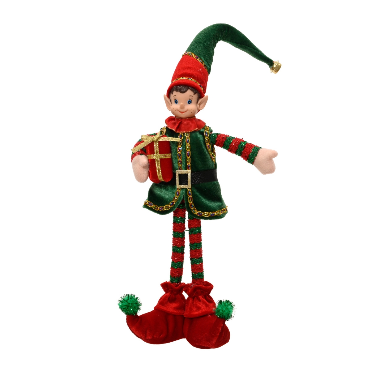 Vánoční figurky - Elf stojící s dárkem látkový 39cm