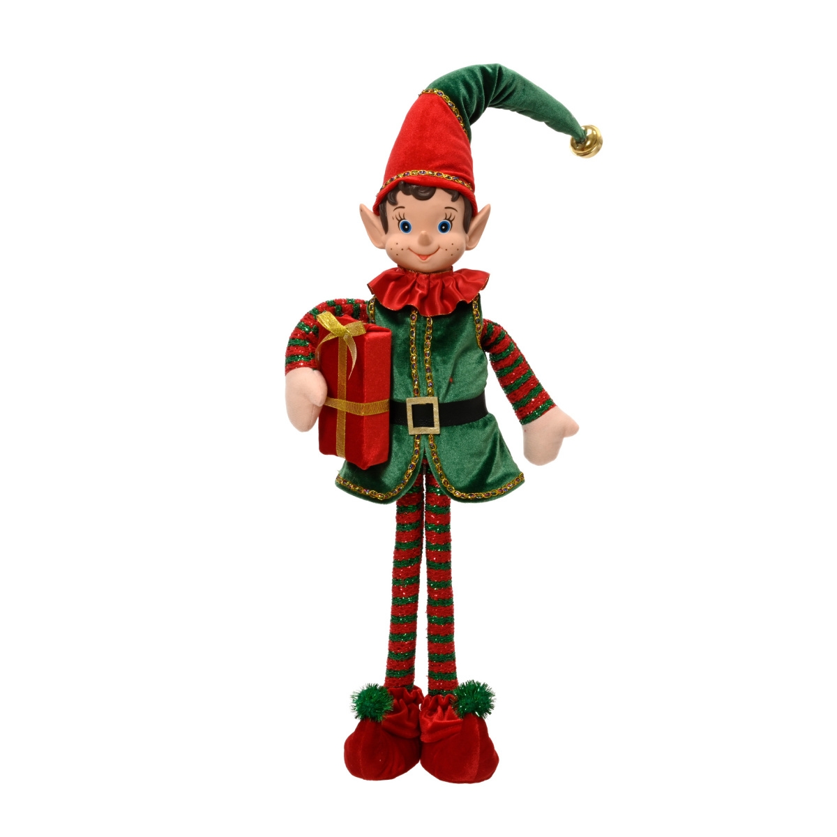 Vánoční figurky - Elf stojící s dárkem látkový 70cm