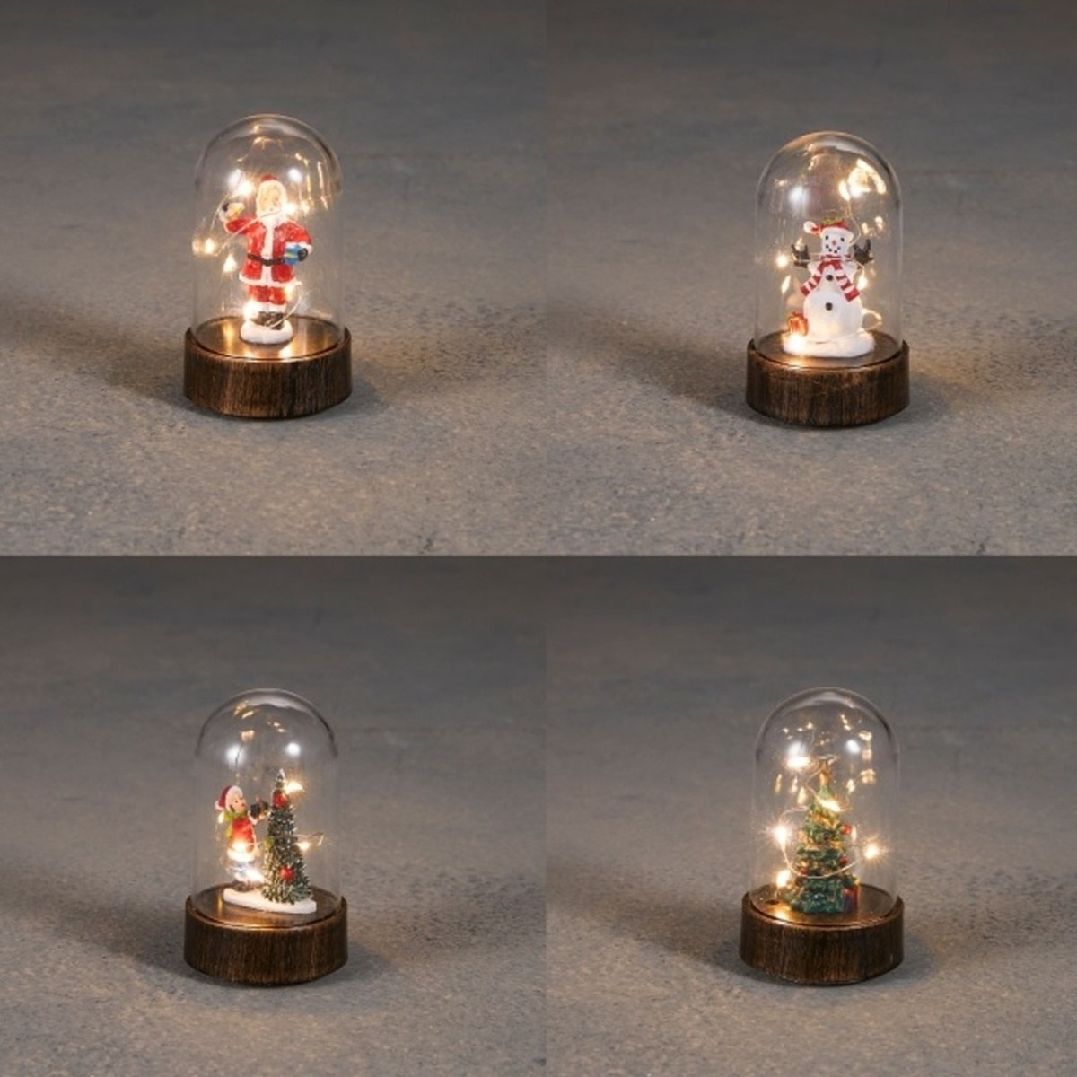 Interiérové svíticí dekorace - Figurka vánoční pod poklopem s 5LED, t.bílá s časovačen na baterie mix 9cm