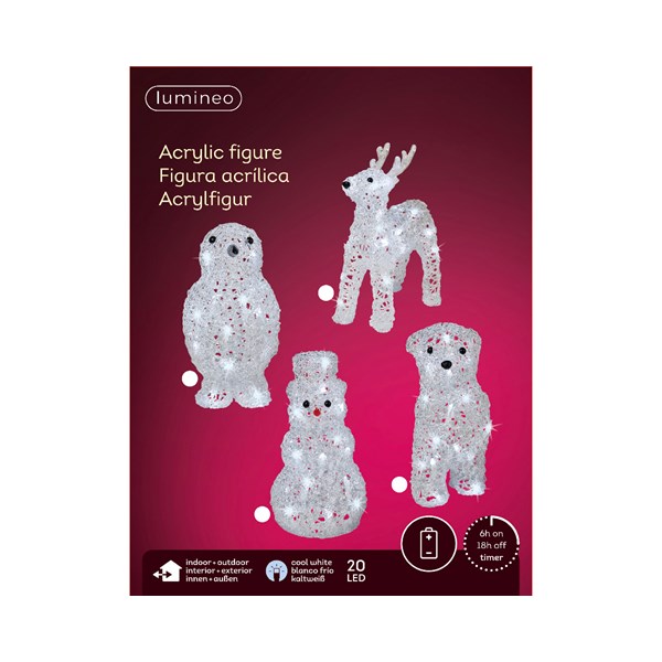 Interiérové svíticí dekorace - Figurka vánoční svítící 20LED st.b.akryl .bat. mix 24cm