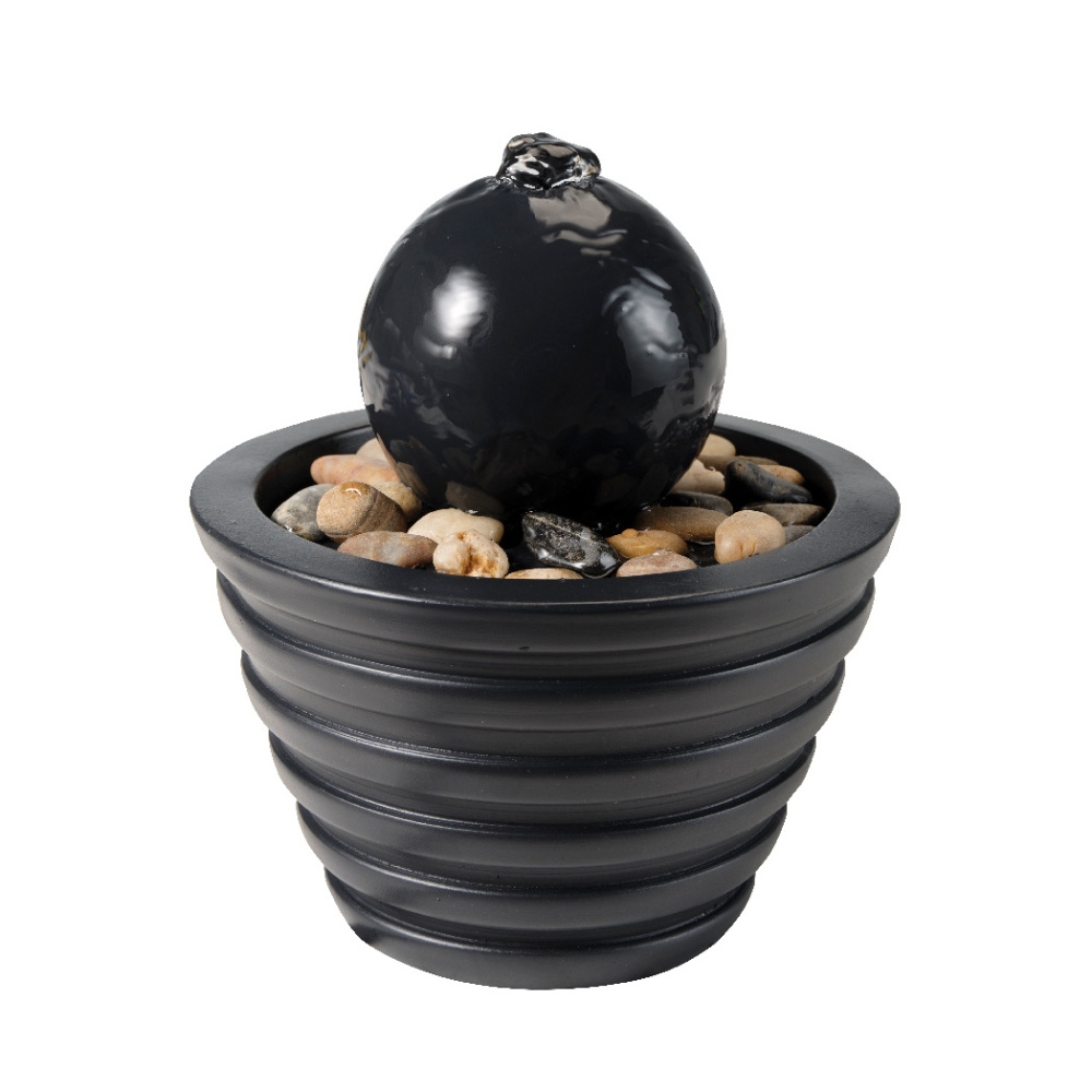 Designové doplňky - Fontána koule polyresinová antracitová 18cm