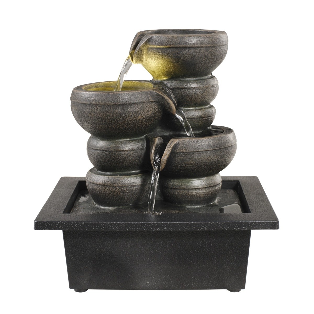 Designové doplňky - Fontána polyresinová se 3 miskami a LED, t.bílá 25cm