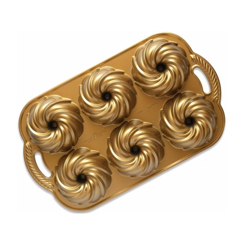 Pečící formy - Forma pečící na mini bábovky Swirl NORDIC WARE zlatá 38x23,5cm