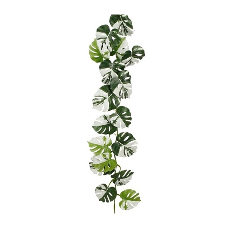 Celoroční umělé květiny - Girlanda Monstera umělá bílo-zelená 130cm