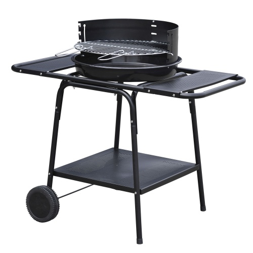 Grilování - Gril na dřevěné uhlí s vozíkem a policemi
