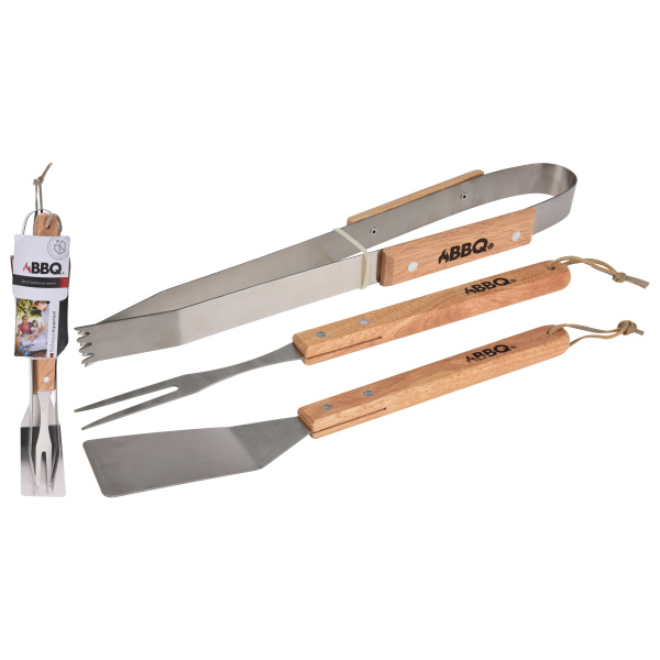 Grilování - Grilovací náčiní nerez a dřevo 3ks