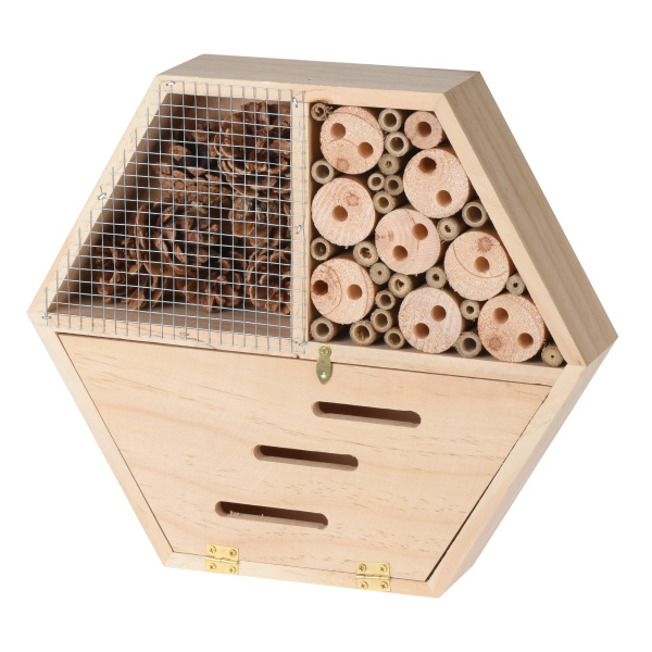 Krmítka, budky, domečky - Hmyzí hotel dřevo šestihran otevírací přírodní 30cm