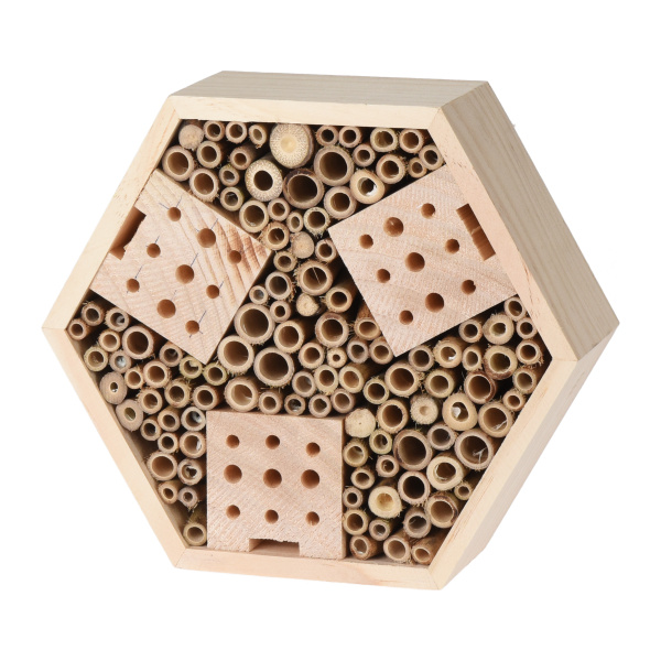 Krmítka, budky, domečky - Hmyzí hotelz dřevo šestihran přírodní 22,5cm