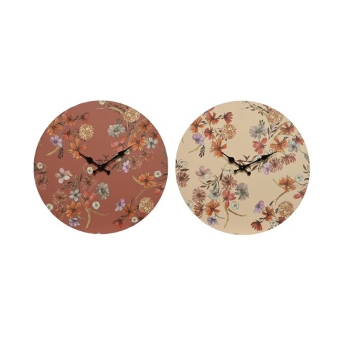 Hodiny a budíky - Hodiny nástěnné kulaté dekor květy dřevo mix 34cm