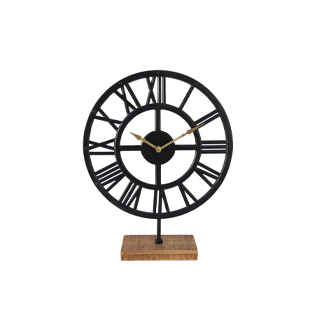 Hodiny a budíky - Hodiny stolní kov a dřevo černá 48cm