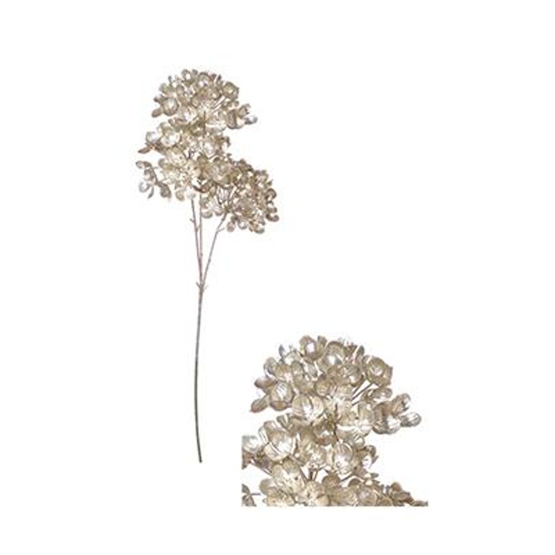 Hortenzie řezaná umělá se 3 květy šampaň 70cm