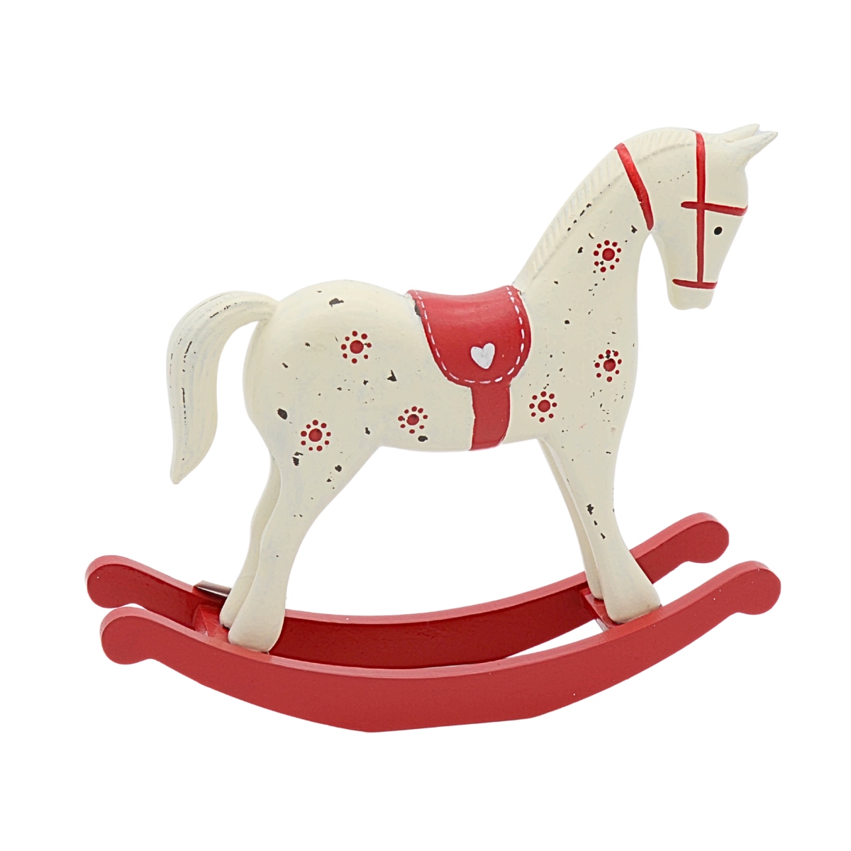 Figurky zvířátek - Houpací kůň dřevěný bílo-červený 23cm