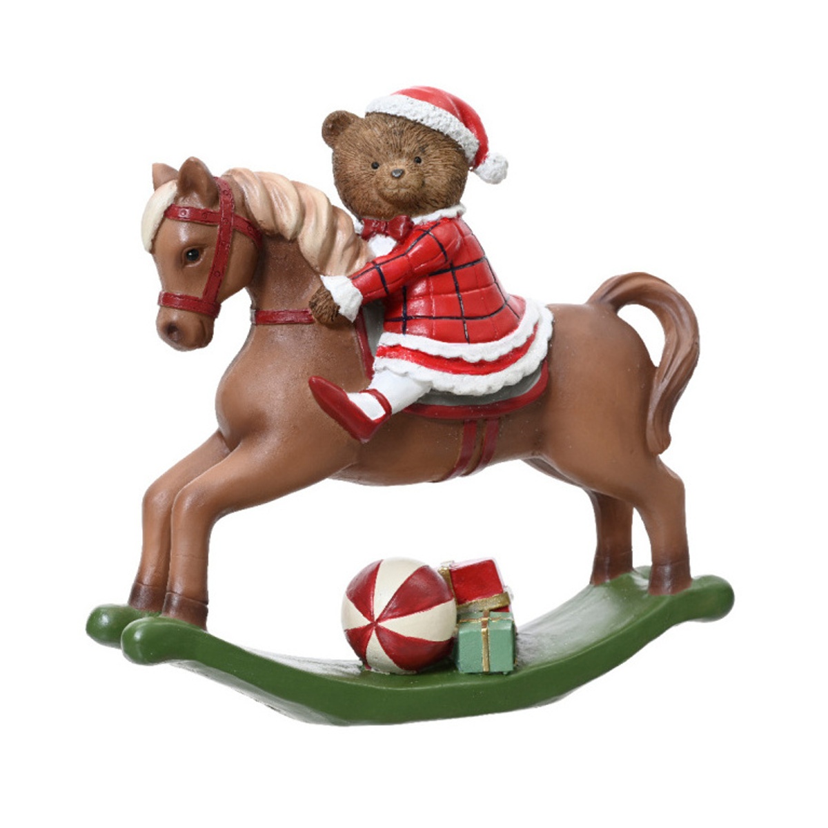 Figurky zvířátek - Houpací kůň s medvědicí polyresinový 20,5cm