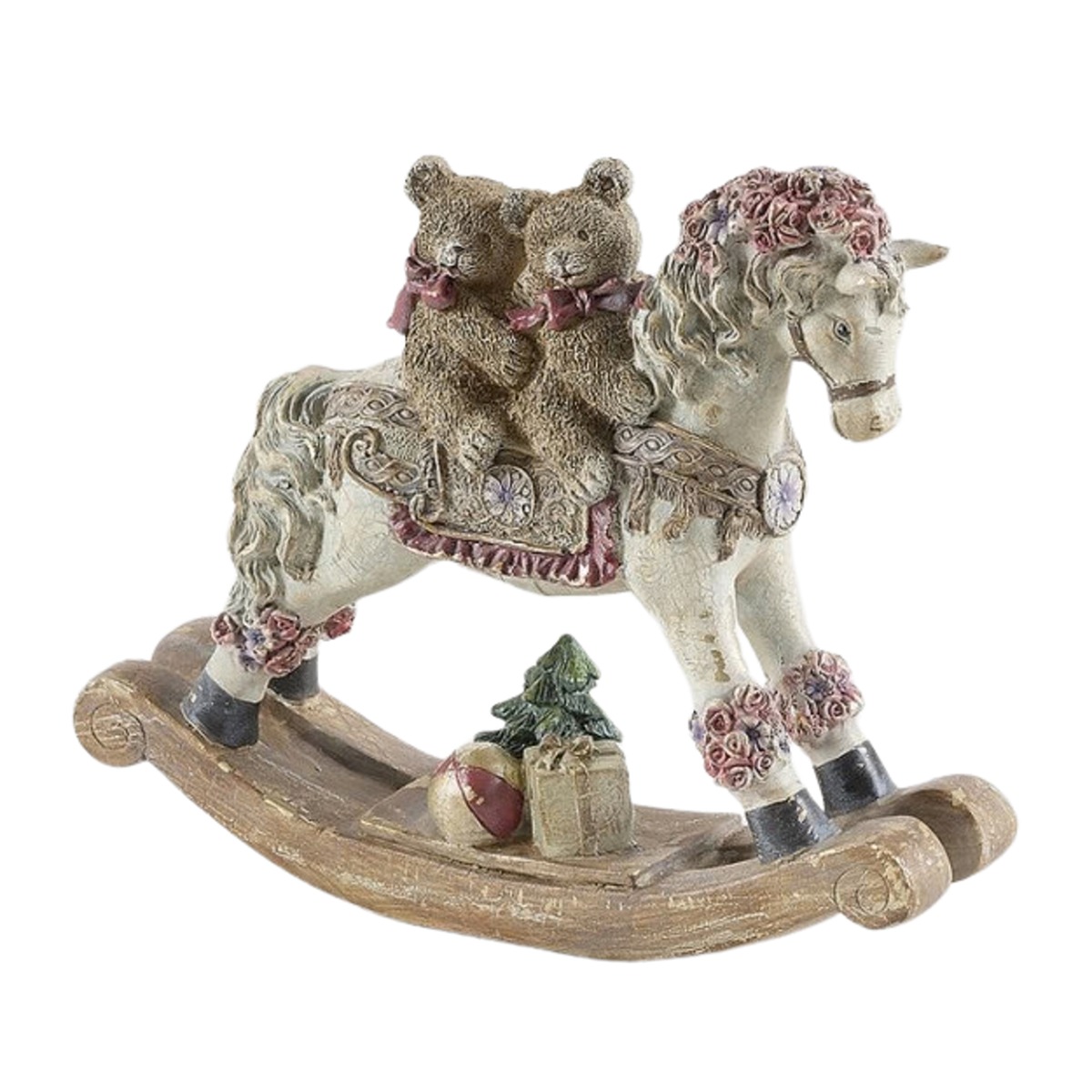Figurky zvířátek - Houpací kůň s medvědy z polyresinu 21cm