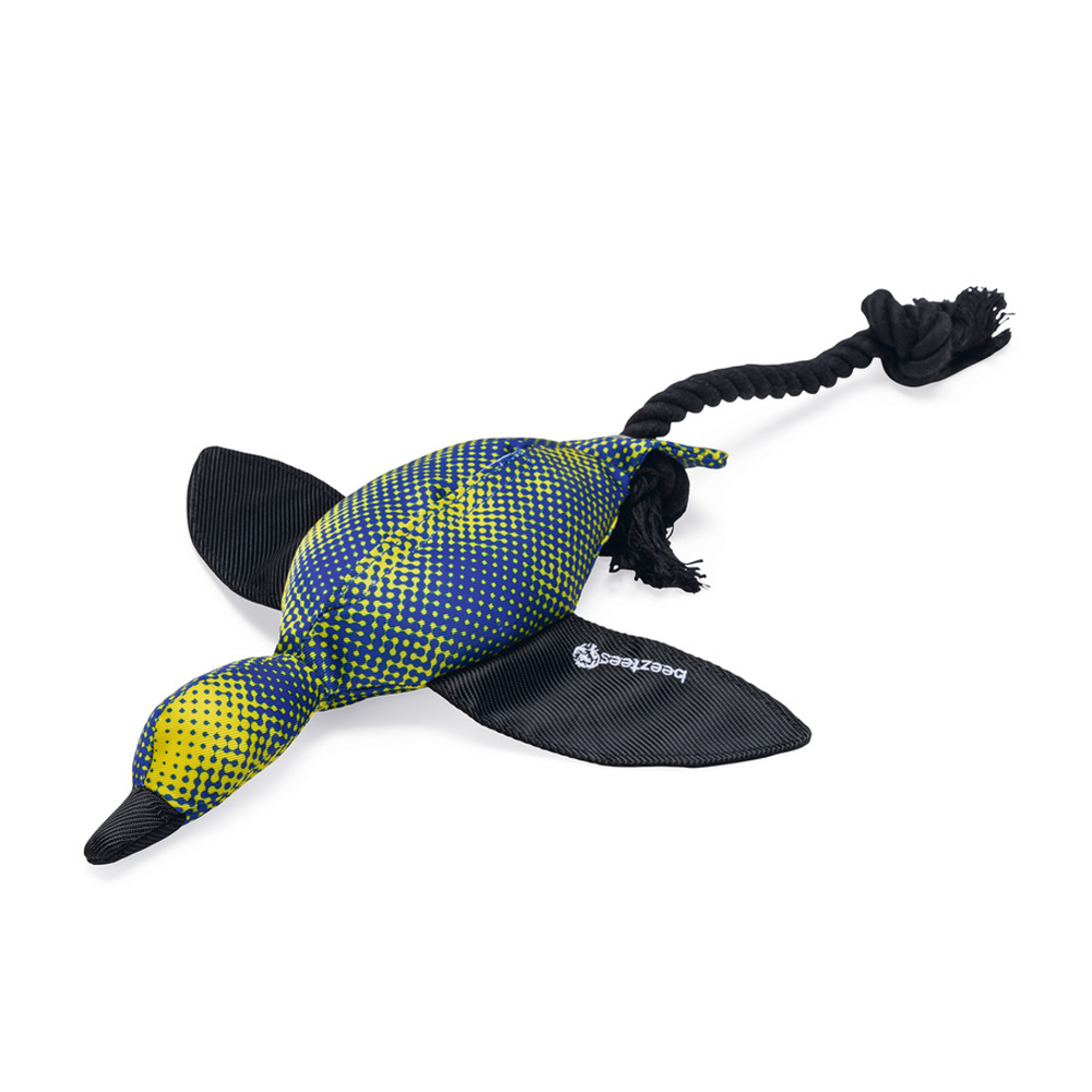 Hračky a doplňky - Hračka kachna s lanem nylonová modro-žlutá 49cm