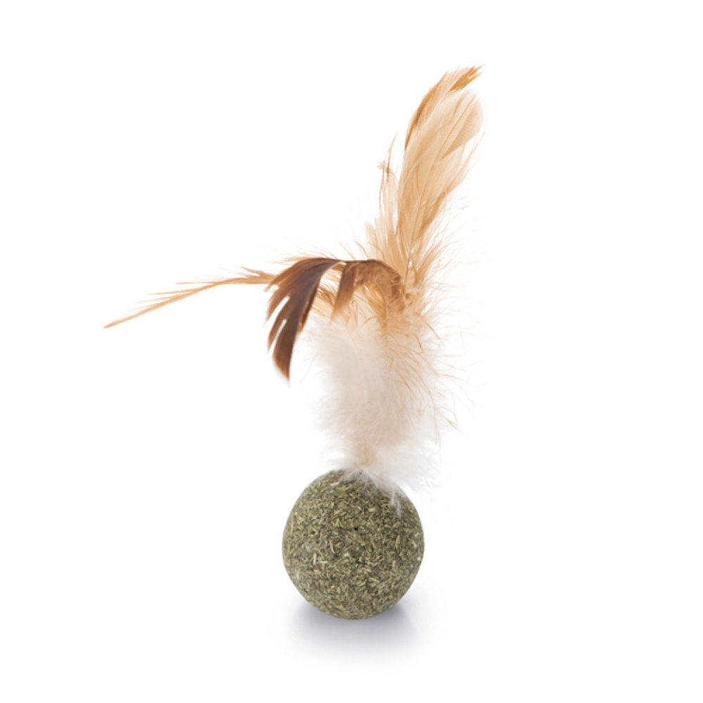 Hračky a doplňky - Hračka koule catnip s peřím 12cm