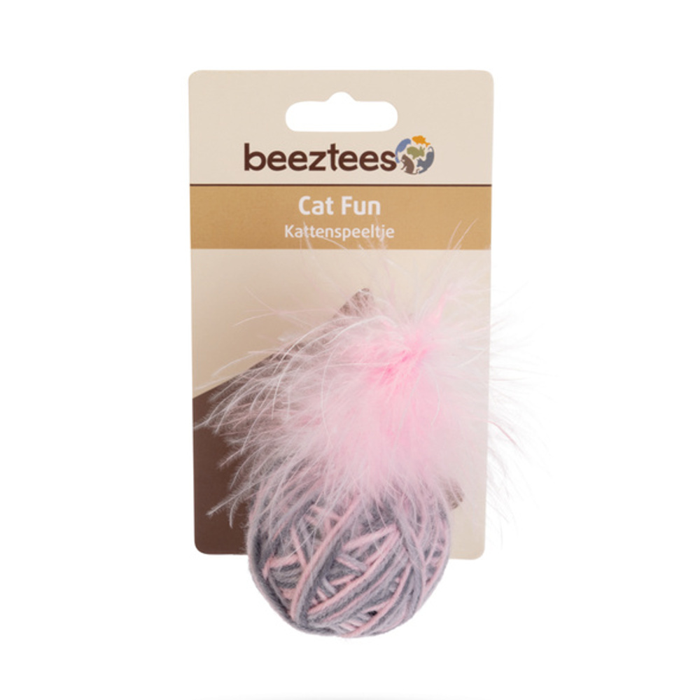 Hračka koule Ming vlněná s peřím růžovo-šedá 5cm-0