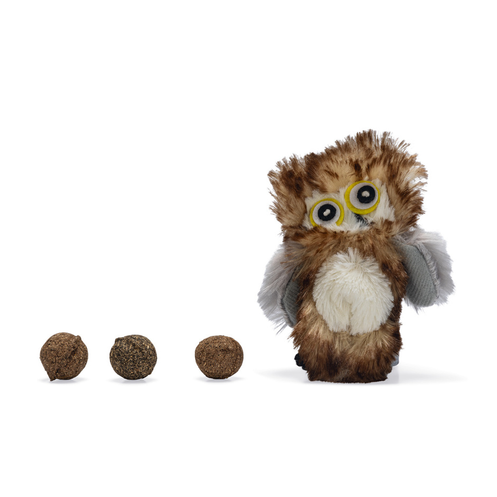 Hračky a doplňky - Hračka sova plyšová + 3ks koule catnip 12cm