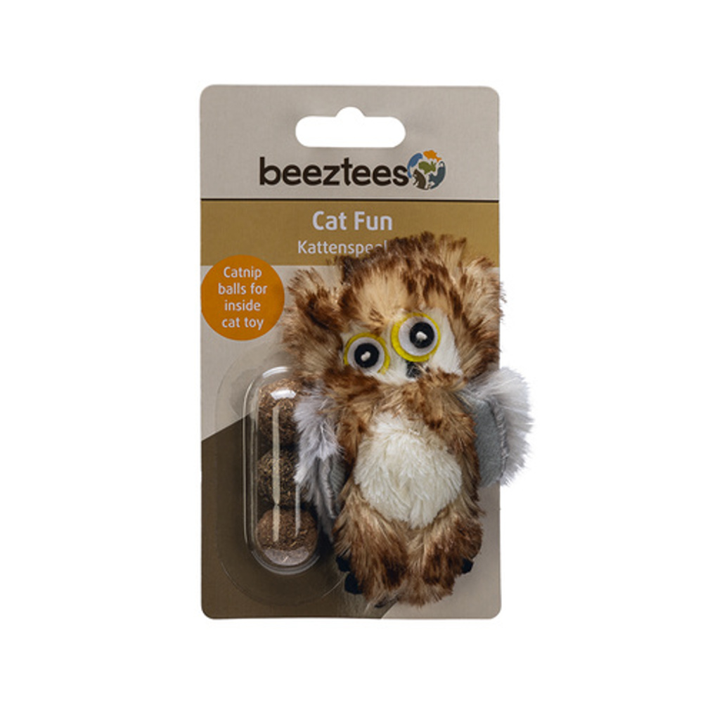 Hračka sova plyšová + 3ks koule catnip 12cm-0