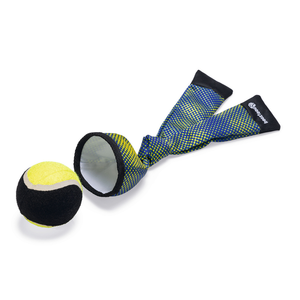 Hračky a doplňky - Hračka tenisák s vrhačem modro-žlutý 29cm